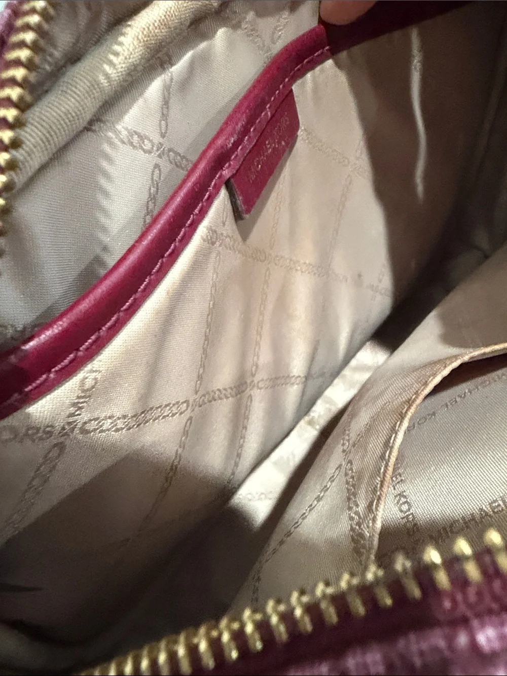 Michael Kors Rose Pink Signature MK Crossbody with Gold Chain